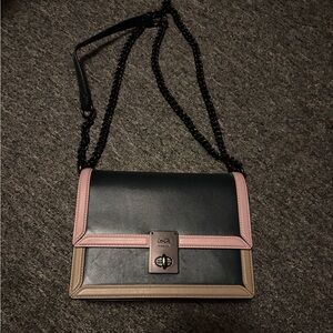 Coach Black and Pink Crossbody Bag with Tan Trim